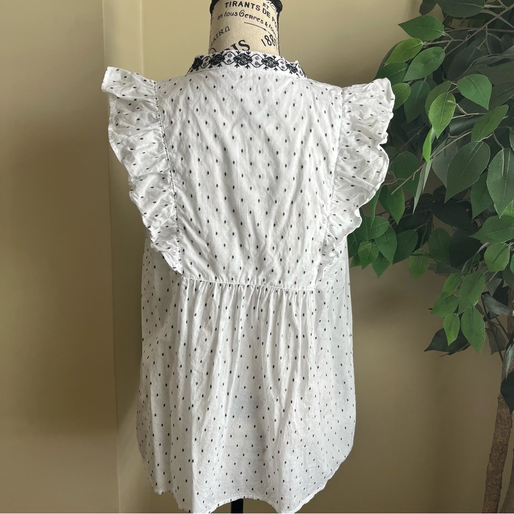 Loft Embroidered Floral Dot Ruffle Sleeveless Top White Sz S - Picture 10 of 16